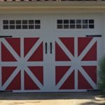 red and white garage doors